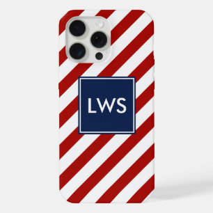 Red Blue Diagonal Stripes Monogram iPhone Case
