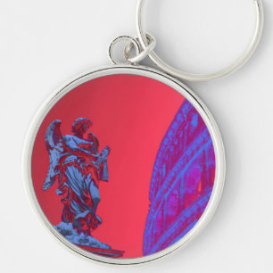 Red, blue digital art of Colosseum and statue Key Ring
