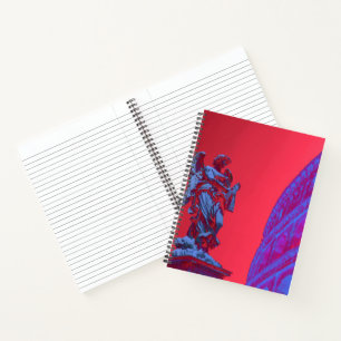 Red, blue digital art of Colosseum and statue Notebook
