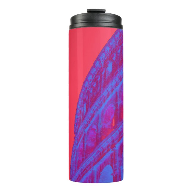 Red, blue digital art of Colosseum and statue Thermal Tumbler (Front)