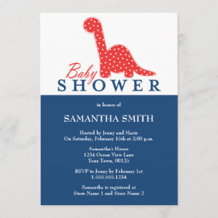 Red & Blue Dinosaur Themed Baby Shower Invitation