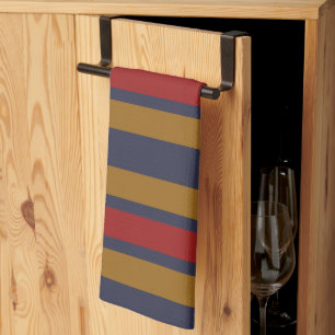 Red Blue Dk Yellow Broad Band Stripes Repeat Tea Towel