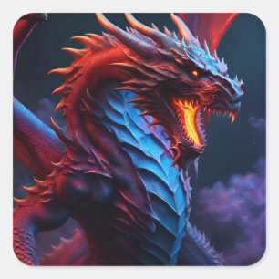 Red & Blue Dragon Square Sticker