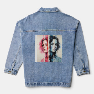 Red & Blue Duality – Twin Portraits in Abstract St Denim Jacket