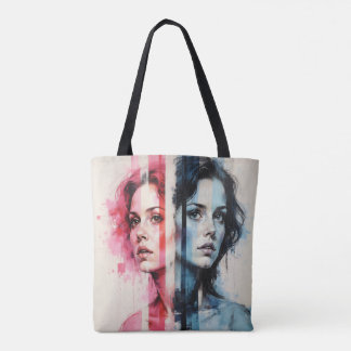 Red & Blue Duality – Twin Portraits in Abstract St Tote Bag
