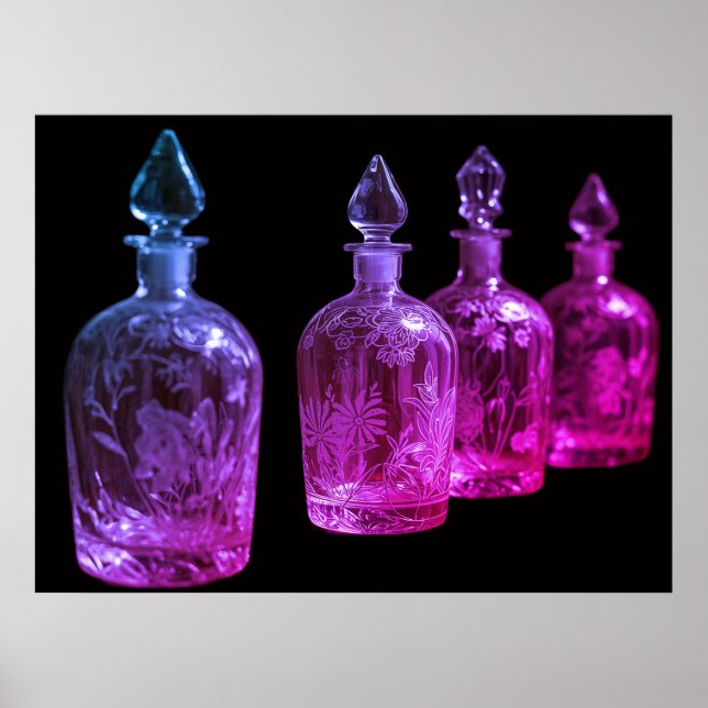 Red+Blue Etched Retro Glass Perfume Bottles a Wall Poster (Front)