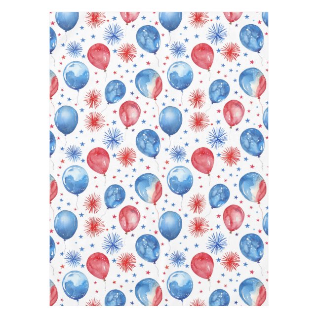 Red Blue Festive Balloons 4th July Tablecloth (Front)