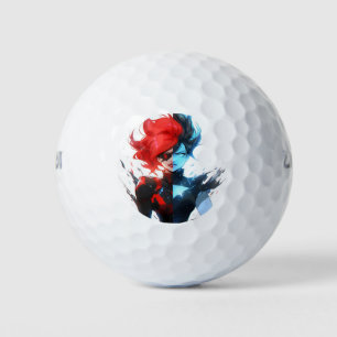 Red Blue Fire Ice Comic Style Anime Girl Golf Balls