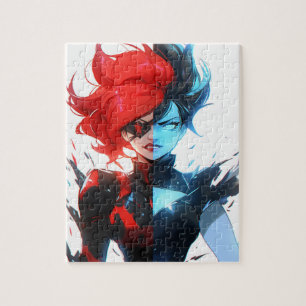 Red Blue Fire Ice Comic Style Anime Girl Jigsaw Puzzle