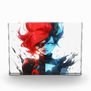 Red Blue Fire Ice Comic Style Anime Girl Photo Block