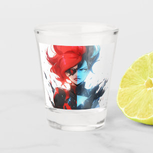 Red Blue Fire Ice Comic Style Anime Girl Shot Glass