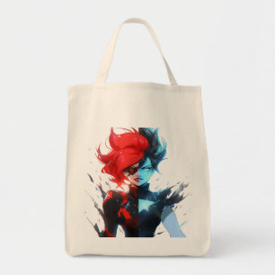 Red Blue Fire Ice Comic Style Anime Girl Tote Bag