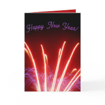 Red & Blue Fireworks New Year's Holiday Card