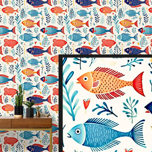 Red & Blue Fish Swimming  Wallpaper