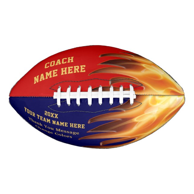Red Blue Flaming Football Personalised for Coaches (Front)