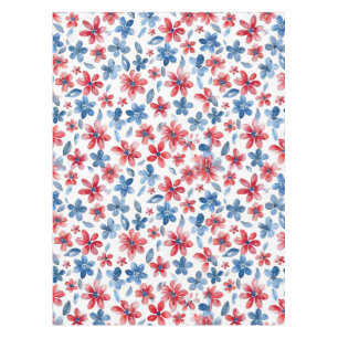 Red Blue Floral 4th July Tablecloth