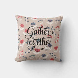 Red Blue Floral Country Typography Farmhouse Cushion