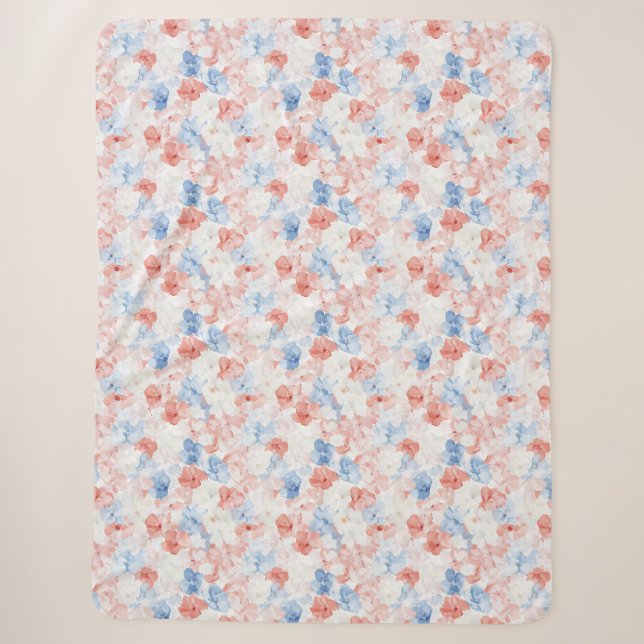 Red Blue Flowers   Sherpa Blanket (Front)