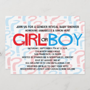 Red & Blue Gender Reveal Baby Shower Party Invites