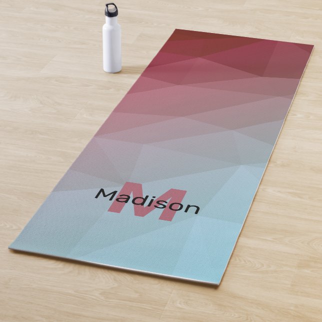 Red blue geometric mesh ombre pattern Monogram Yoga Mat (In Situ)