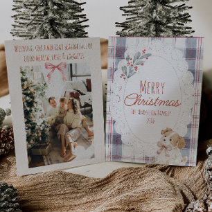 Red Blue Gingham Lace Puppy Doily Merry Christmas Holiday Card