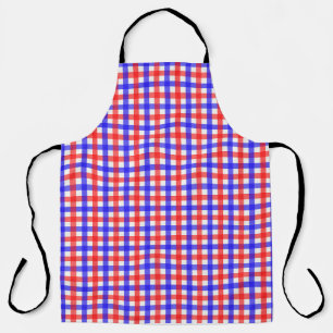 Red Blue Gingham Plaid Pattern Apron
