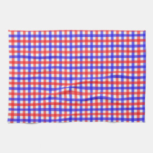 Red Blue Gingham Plaid Pattern Tea Towel