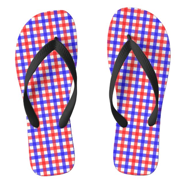 Red Blue Gingham Plaid Pattern Thongs (Footbed)