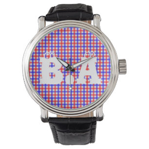Red Blue Gingham Plaid Pattern Watch