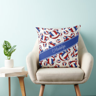 red blue girly team colours volleyballs net accent cushion
