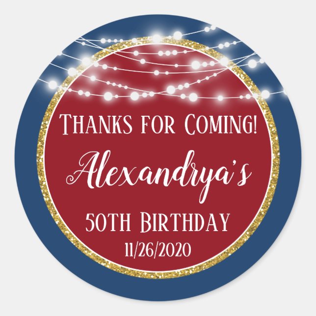 Red Blue Gold Birthday Thanks For Coming Favour Ta Classic Round Sticker (Front)