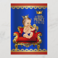 Red Blue Gold Chair Brunette Prince Baby Shower