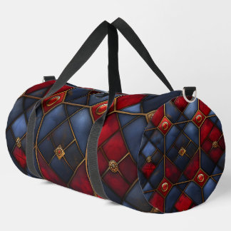 RED BLUE GOLD DIAMOND MOSAIC PATTERNS DUFFLE BAG