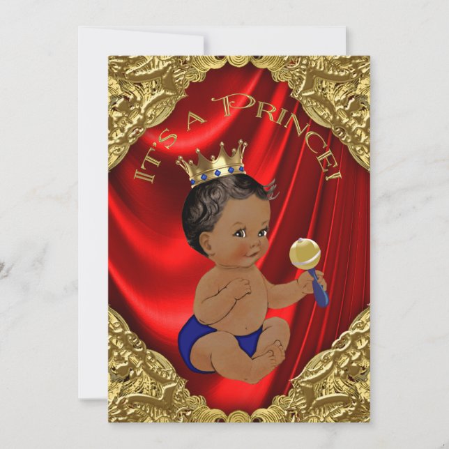 Red Blue Gold Ethnic Prince Baby Shower Invitation (Front)