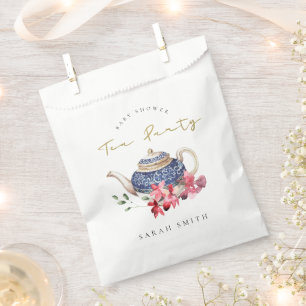 Red Blue Gold Floral Teapot Baby Shower Tea Party Favour Bag