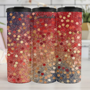 Red Blue Gold Glitter Dots Thermal Tumbler