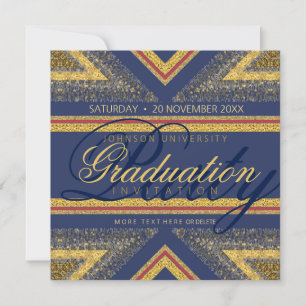 Red+Blue & Gold Shimmer Graduation Party Invites