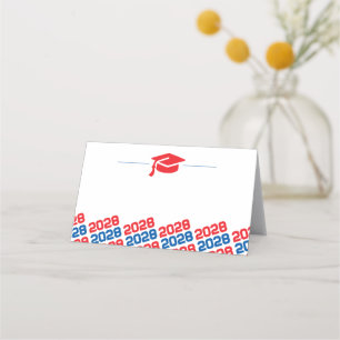 Red & Blue Graduation Cap Folding Label, Food or Place Card