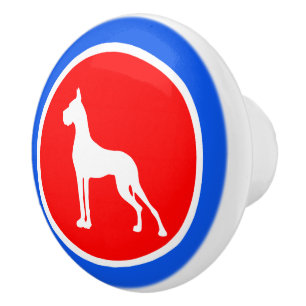 Red Blue Great Dane Ceramic Knob