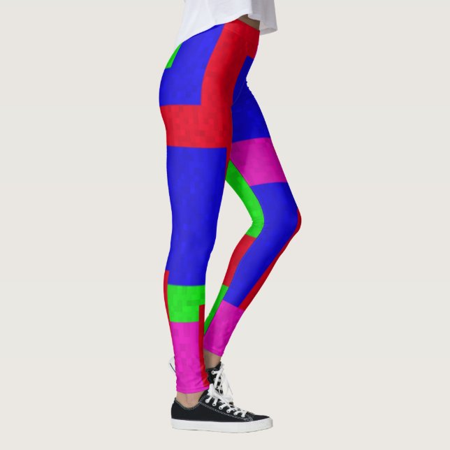 Red Blue Green Abstract Coloured Blocks, Leggings (Right)