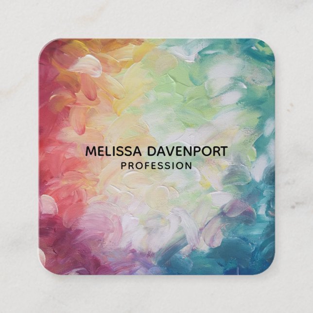 Red Blue Green Abstract Thick Textured Paint  Square Business Card (Front)