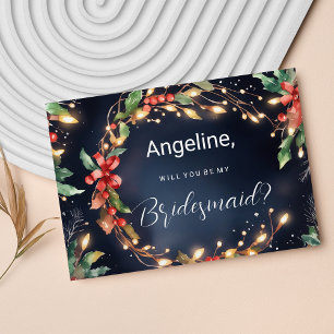 Red blue green Christmas flower wreathe Bridesmaid Invitation