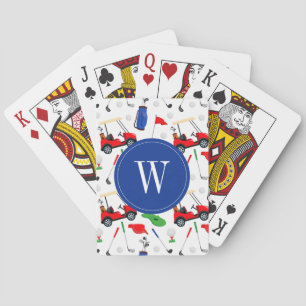 Red Blue & Green Golf Monogram Playing Cards
