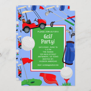 Red Blue & Green Golf Party Invitation