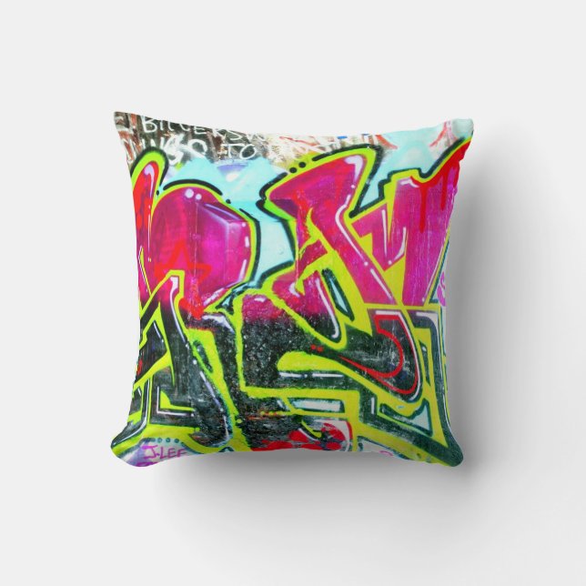 red/blue/green grafitti mural cushion (Front)
