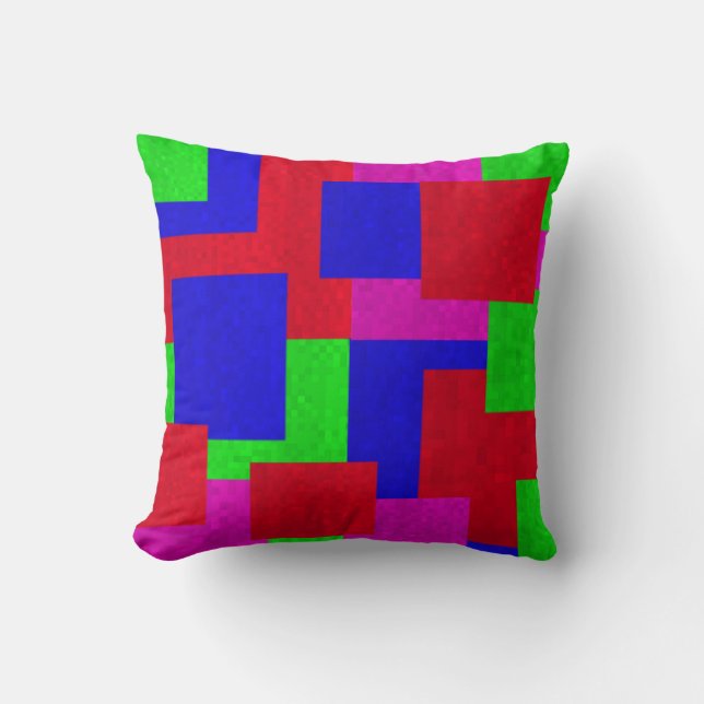 Red Blue Green Mosaic Abstract Blocks Pattern, Cushion (Front)