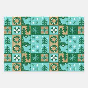 Red Blue Green Pink Brown Christmas Pattern Wrapping Paper Sheet