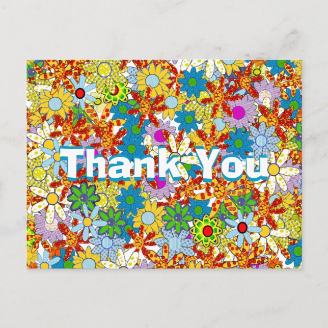 Red Blue Green Pink Purple Floral Thank You Postcard (Front)
