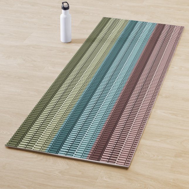 Red Blue Green Striped Pattern Yoga Mat (In Situ)