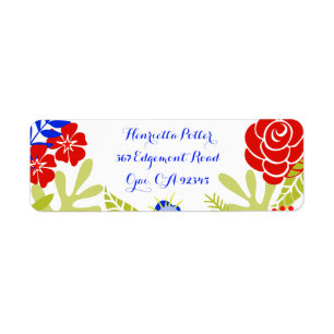 Red Blue Green Vintage Floral Pattern Return Address Label